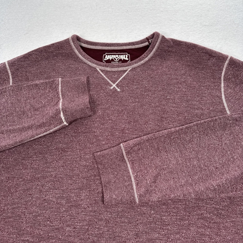 American Eagle Long Sleeve T-Shirt Men Size Large Maroon Red Heather Stitching